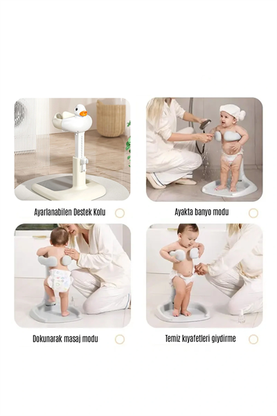 Bebek Yıkama Yardımcısı Ayarlanabilir Yükseklikli Ergonomik Bebek Banyo Ördekli