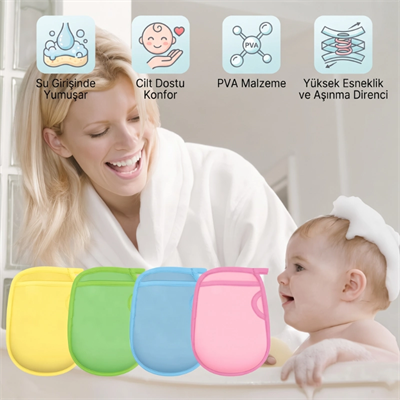 Bebek Yumuşak Banyo Kesesi - Eldiven Modeli - Cilt Temizleyici - Yetişkin Kullanımına Uygun