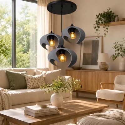 Beton Dokulu İskandi̇nav Premi̇um Salon Oturma Avize – Salon Ve Oturma Odası Aydınlatması 25 X 20 Cm Gri