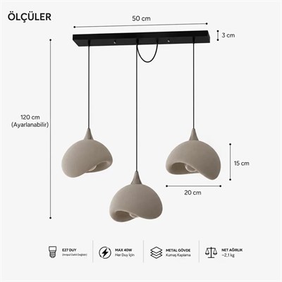 Beton Görünümlü 3d Pla Plastik İskandinav Tarz Sarkıt Avize – Salon Ve Cafe İçin 61-70 Cm Beyaz