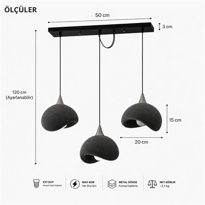 Beton Görünümlü 3d Pla Plastik İskandinav Tarz Sarkıt Avize – Salon Ve Cafe İçin 61-70 Cm Gri