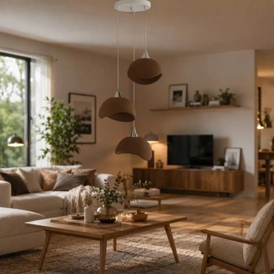 Beton Görünümlü İskandi̇nav Tarzı Salon Oturma Odası 3lü Avize 32 X 70 Cm Kahverengi