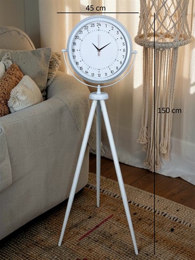 Beyaz 24 Saat Göstergeli Tripod Ayaklı Saat