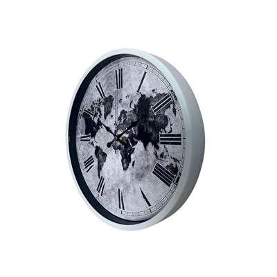 Beyaz 36 Cm Dünya Haritalı Tasarım Duvar Saati