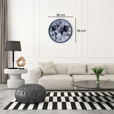 Beyaz 36 Cm Dünya Haritalı Tasarım Duvar Saati