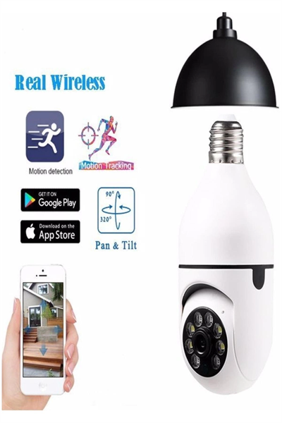 Beyaz 360 derece dönebilen gece görüşlü kablosuz wifi IP kamera HD kayıt SD kart destekli