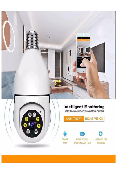 Beyaz 360 derece dönebilen gece görüşlü kablosuz wifi IP kamera HD kayıt SD kart destekli