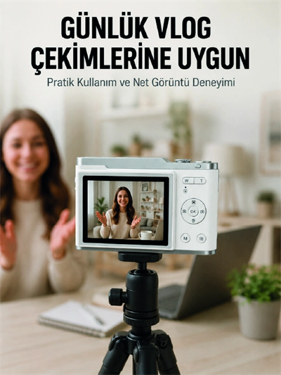Beyaz 4K Dijital Kamera 2.4 İnç HD Ekran ve LED Flaşlı
