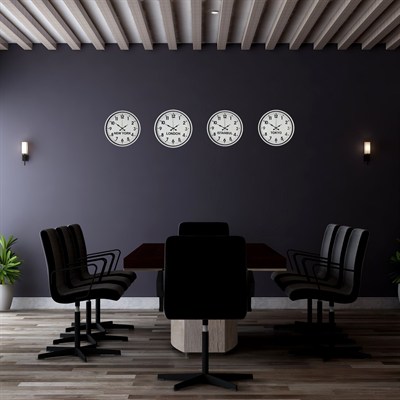 Beyaz 4’lü Dünya Saatleri Seti 36 cm – Otel & Ofis Tipi