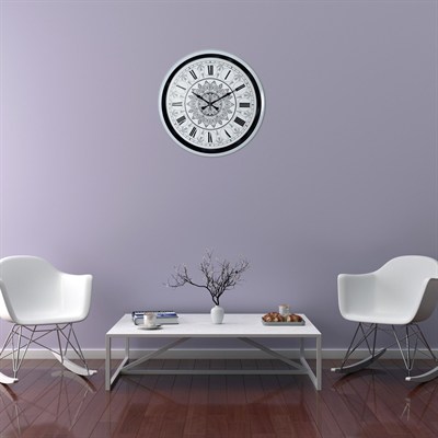 Beyaz 52 Cm Metal Mandala Desenli Tasarım Duvar Saati