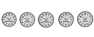 Beyaz 5’li Dünya Saat Seti 36 cm Standart