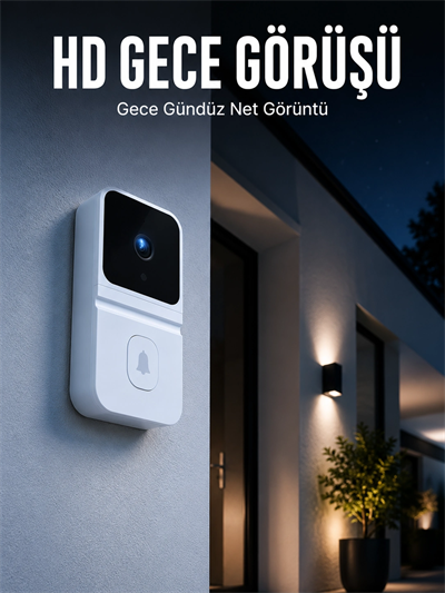Beyaz Akıllı Güvenlik Kapı Zili | Telefon Kontrollü Wi-Fi Görüntülü Kapı Zili