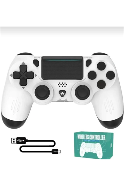 Beyaz Bluetooth bağlantılı Playstation 4 uyumlu kablosuz joystick oyun kolu - Var Hızlı Şarj