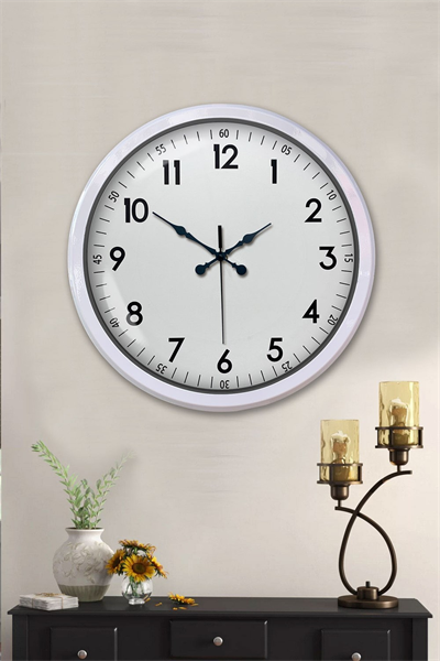Beyaz Dekoratif Stil 52 Cm Metal Duvar Saati