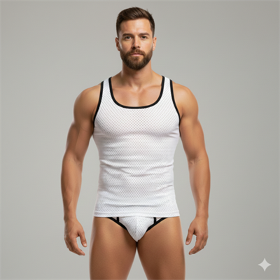 Beyaz Delikli Kumaş Tank Top Slip Takımı