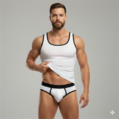 Beyaz Delikli Kumaş Tank Top Slip Takımı