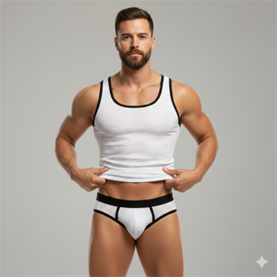 Beyaz Delikli Kumaş Tank Top Slip Takımı