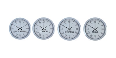 Beyaz Elite Roma 4’lü Metal 36 cm Dünya Duvar Saati