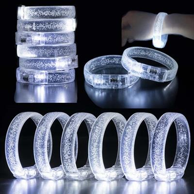 Beyaz-Gümüş Led Işıklı Baskı Yapılabilen Pilli Bileklik Bilezik 1,5 cm Genişlik (3936)