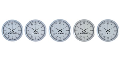 Beyaz Heritage Roma Koleksiyon 5 li 36 cm Metal Dünya Saatleri