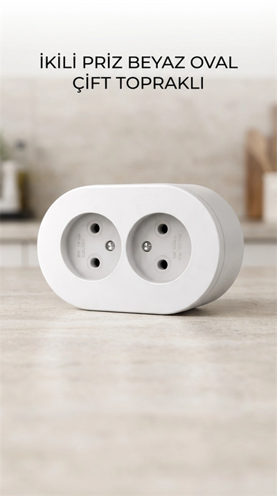 Beyaz İkili Topraklı Sıva Üstü Duvar Prizi - Dekoratif Elektrik Çözümü