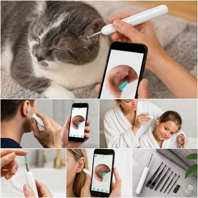 Beyaz Kablosuz Hd Görüntülü Kulak Temizleme Kamerası, Led Işıklı Type-c Şarjlı İos Ve Android Uyumlu Kulak Temizleme Seti Bx40