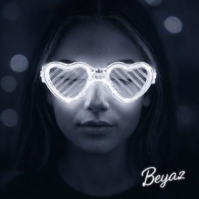 Beyaz LED Işıklı Kalp Gözlük – 3 Modlu Parti - Glow Gözlüğü (3936)