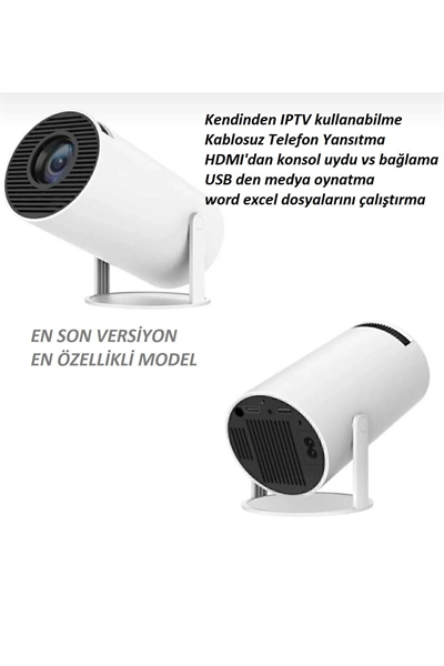 Beyaz LED projeksiyon cihazı HD çözünürlük 2000:1 kontrast 200 ansilümen wifi bluetooth