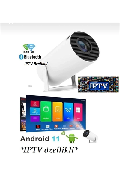 Beyaz LED projeksiyon cihazı HD çözünürlük 2000:1 kontrast 200 ansilümen wifi bluetooth