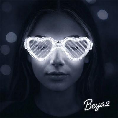 Beyaz Led Işıklı Kalp Gözlük – 3 Modlu Parti  Glow Gözlüğü