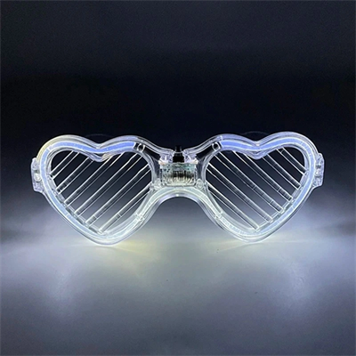 Beyaz Led Işıklı Kalp Gözlük – 3 Modlu Parti & Glow Gözlüğü