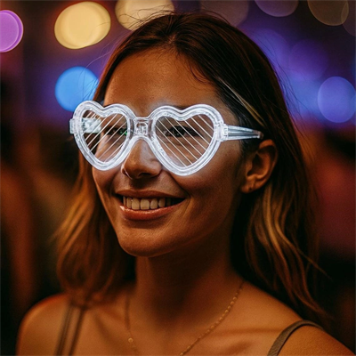 Beyaz Led Işıklı Kalp Gözlük – 3 Modlu Parti - Glow Gözlüğü Bx40