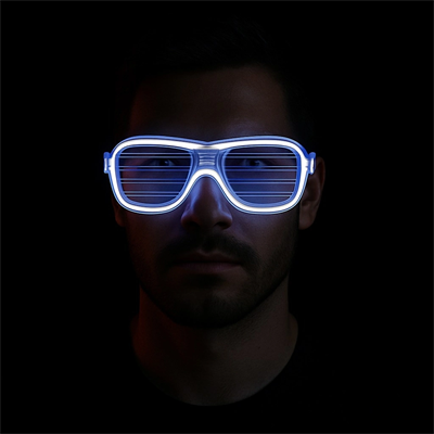 Beyaz Led Işıklı Parti Gözlüğü - Neon Glow Şerit Gözlük 3 Modlu
