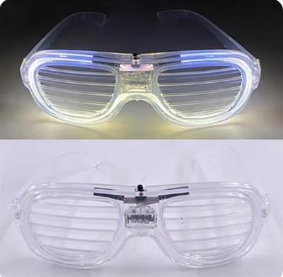 Beyaz Led Işıklı Parti Gözlüğü - Neon Glow Şerit Gözlük 3 Modlu (3936)