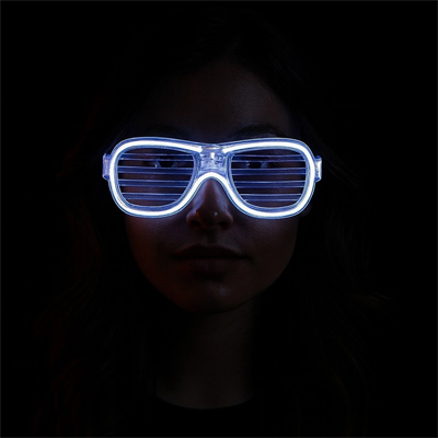Beyaz Led Işıklı Parti Gözlüğü - Neon Glow Şerit Gözlük 3 Modlu