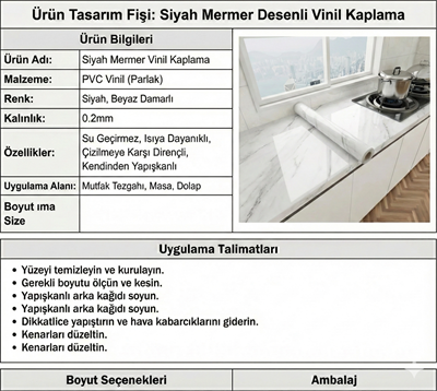Beyaz Mermer Desenli Yapışkanlı Tezgah Folyosu (3 Mt.x 60 Cm)