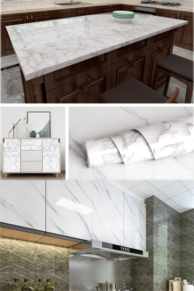 Beyaz Mermer Desenli Yapışkanlı Tezgah Folyosu (3 Mt.x 60 Cm)