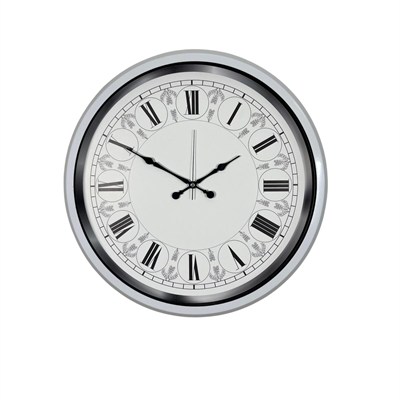 Beyaz Motifli Tasarım 52 Cm Metal Duvar Saati