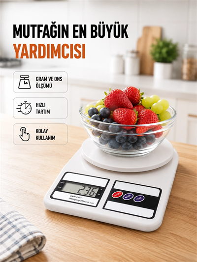 Beyaz Plastik Dijital Mutfak Tartısı – 24x16.8x1.5cm