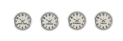 Beyaz Premium Set 4’lü Metal 36 cm Dünya Duvar Saatleri