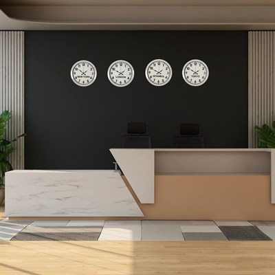 Beyaz Premium Set 4’lü Metal 36 cm Dünya Duvar Saatleri