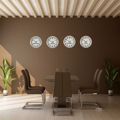 Beyaz Premium Set 4’lü Metal 36 cm Dünya Duvar Saatleri