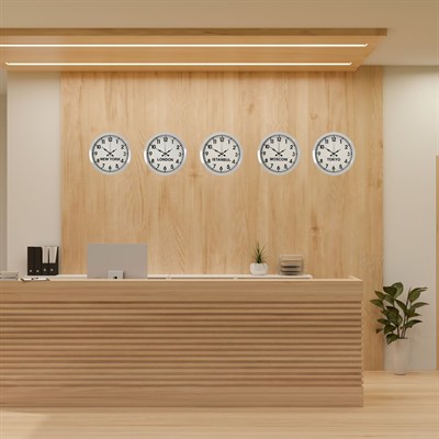 Beyaz Premium Tasarım 36 cm Metal Dünya Saatleri 5’li Set