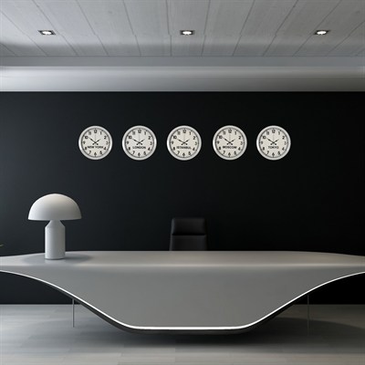 Beyaz Premium Tasarım 36 cm Metal Dünya Saatleri 5’li Set