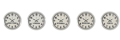 Beyaz Premium Tasarım 36 cm Metal Dünya Saatleri 5’li Set