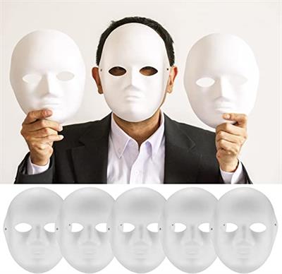 Beyaz Renk Boyanabilir Anonim Tam Yüz Cosplay Maske 24x18 cm (3936)