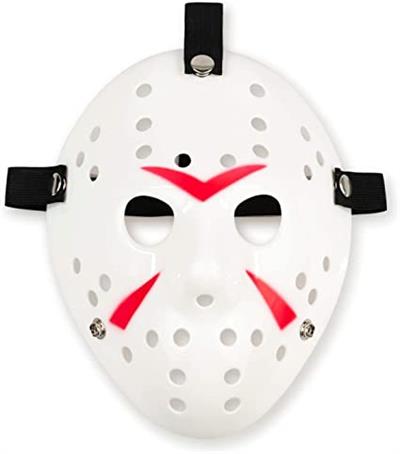 Beyaz Renk Kırmızı Çizgili Tam Yüz Hokey Jason Maskesi Hannibal Maskesi (3936)