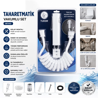 Beyaz Taharetmatik Seti - Vakumlu Montaj - Akordeon Hortumlu