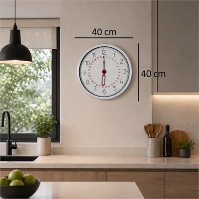 Beyaz Takvimli 40 x 40 Cm Metal Duvar Saati