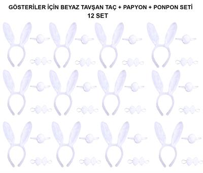Beyaz Tavşan Kostüm Seti – Taç, Papyon, Kuyruk (12’li Paket) (3936)